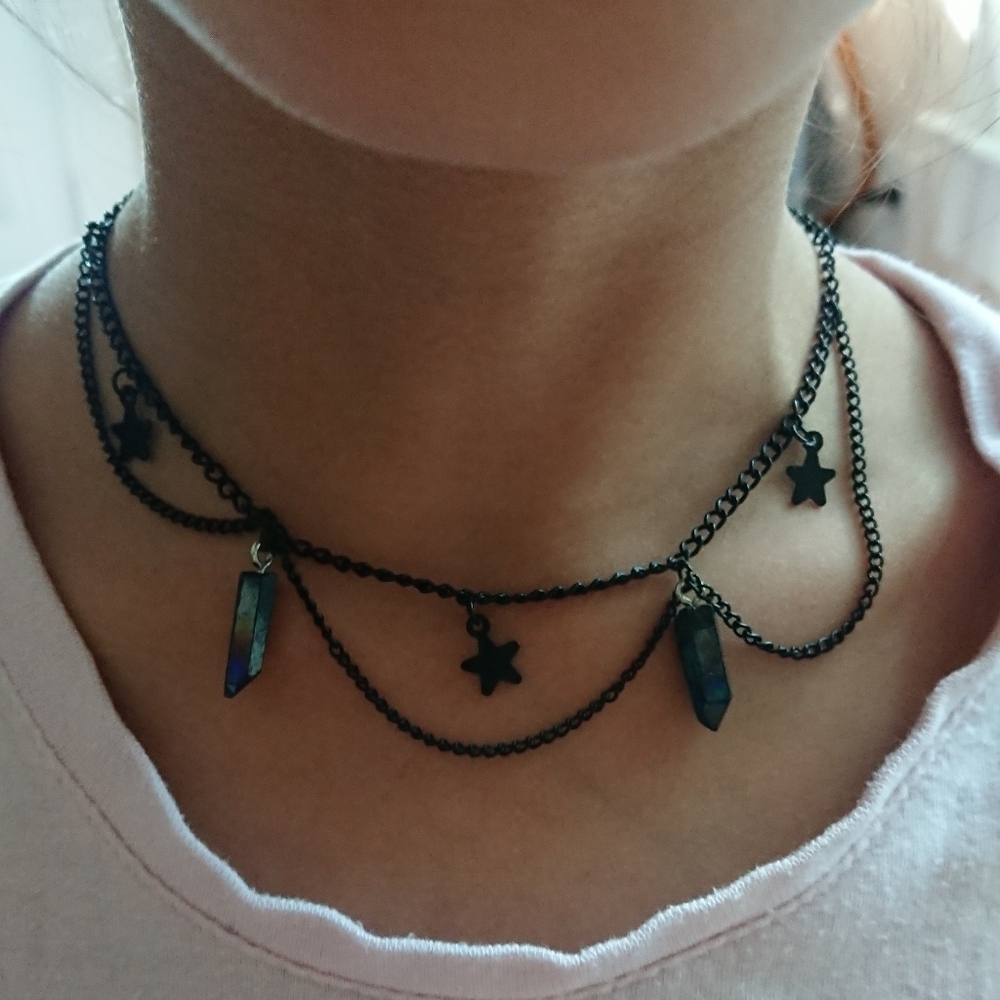 Dainty Black Star and charm Choker Necklace - Picture 3 of 9